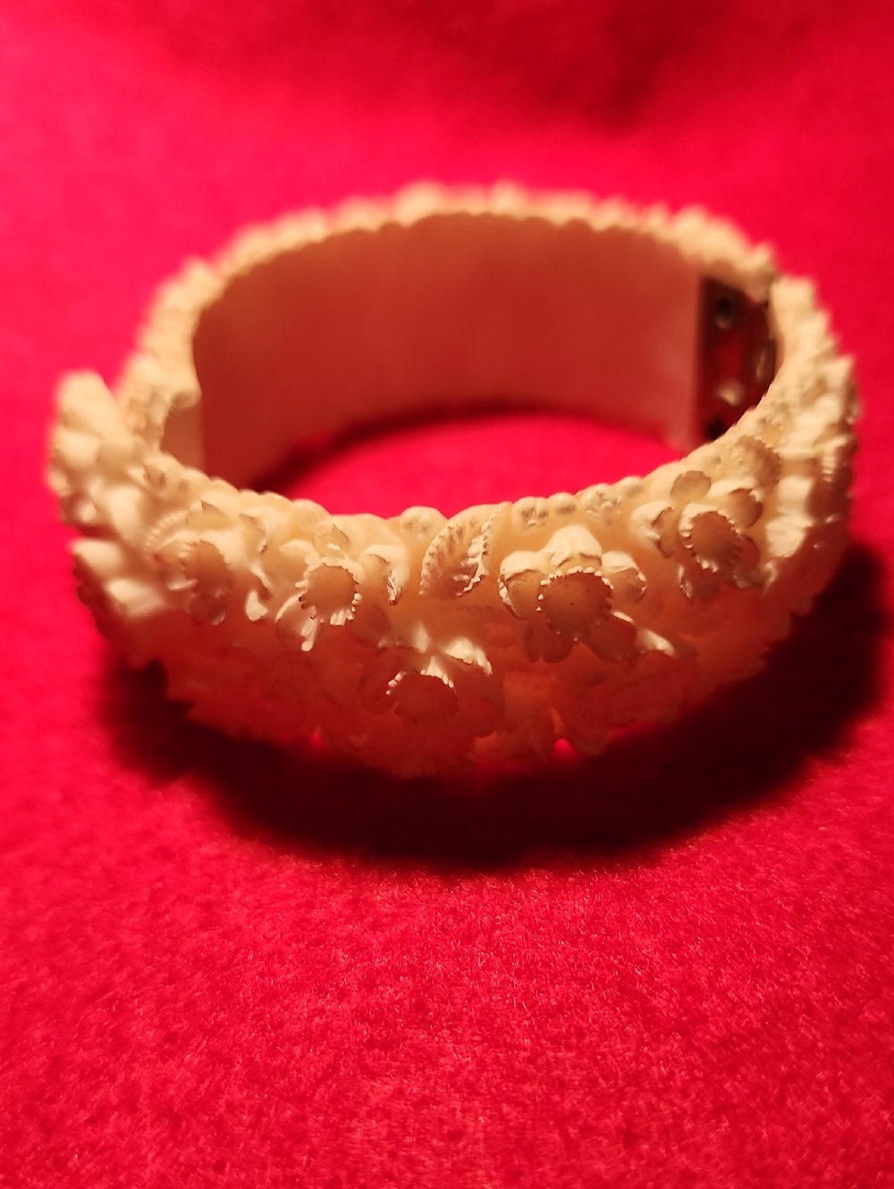 Vintage Ivory Floral Carved Bangle Bracelet - Women Jewelry